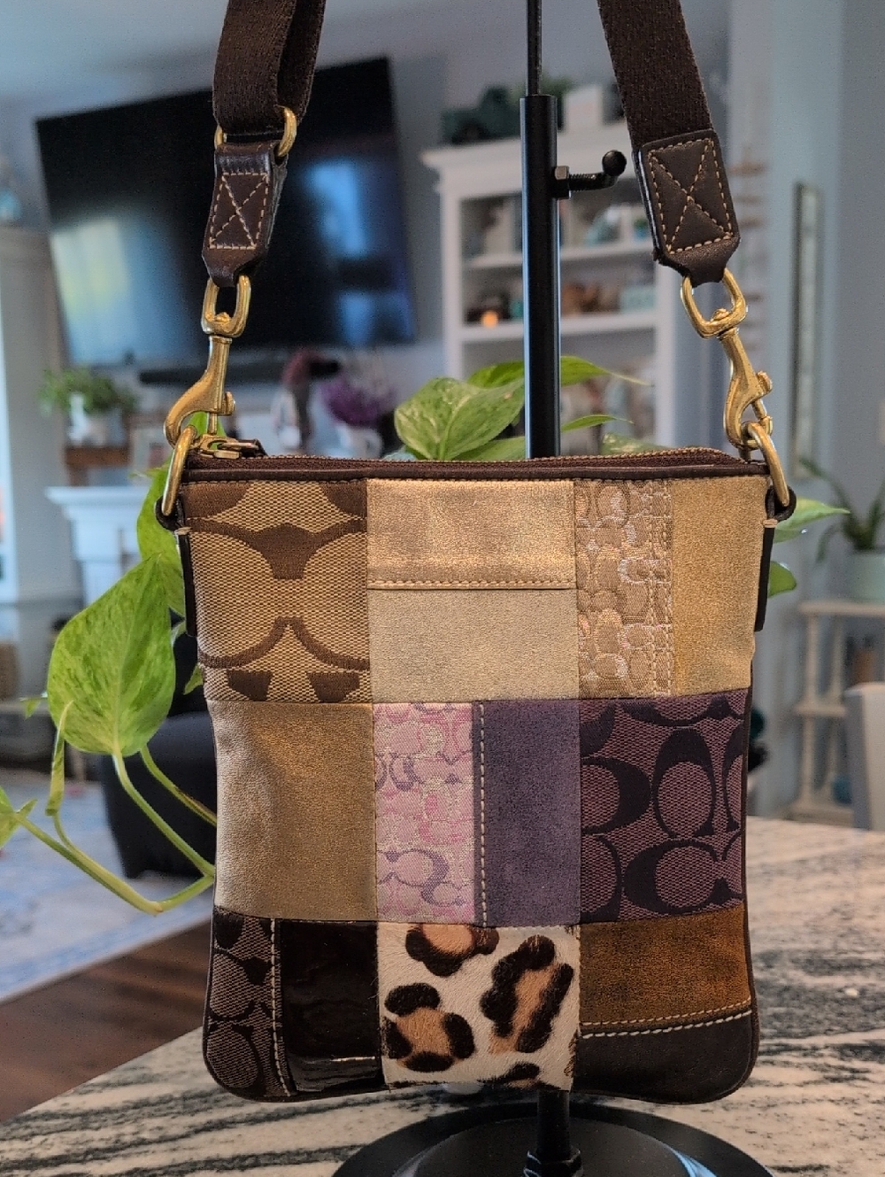 Coach Patchwork Crossbody Bag Purples & Browns
